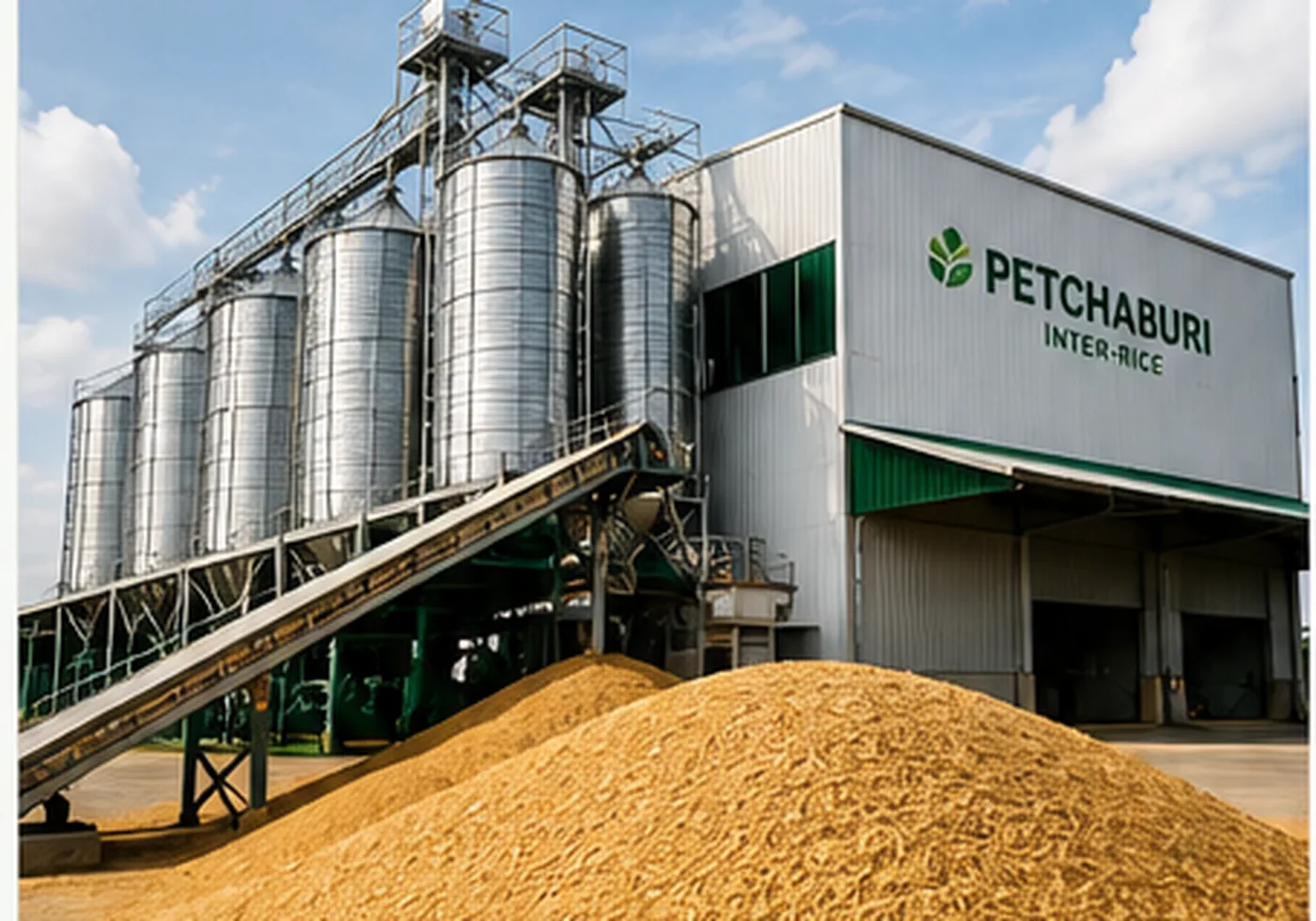 Rice-processing facility and rice-husk material supply