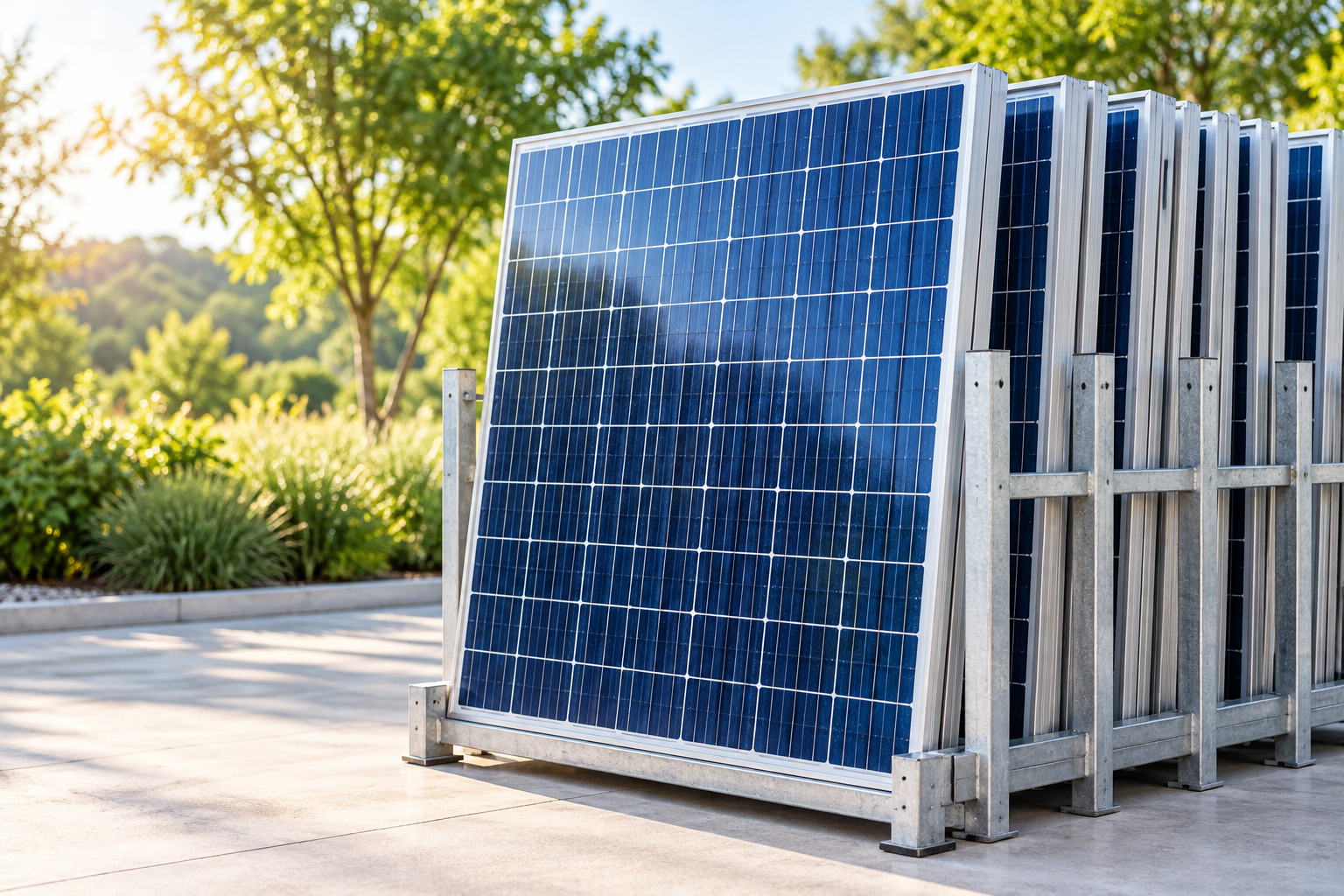 Concept illustration of solar panels arranged for material recovery