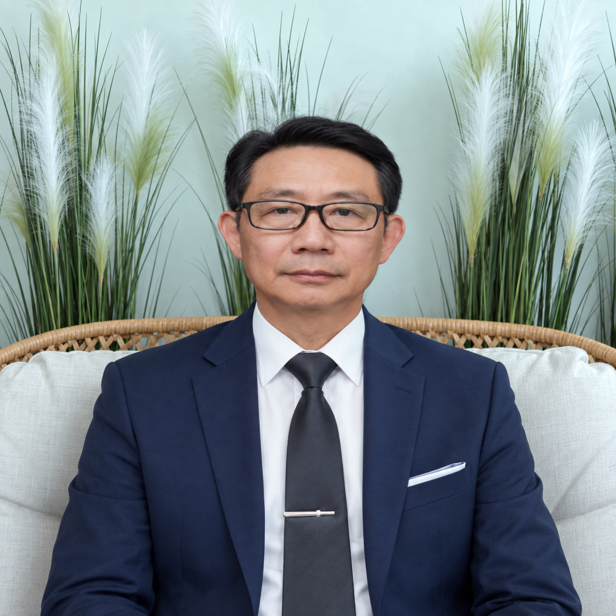 Dr. Somsak Pipoppinyo — AI-edited portrait with a matching seating background